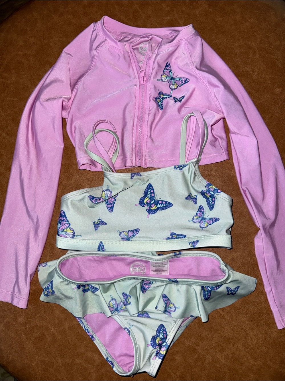 Wonder Nation Girls Small 6/6X Purple Butterfly 3-Piece Swim Set